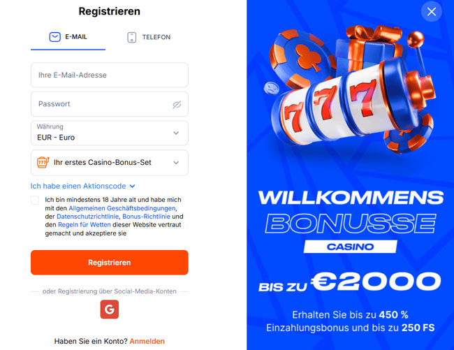Registrierung bei Vulkan Spiele Casino
