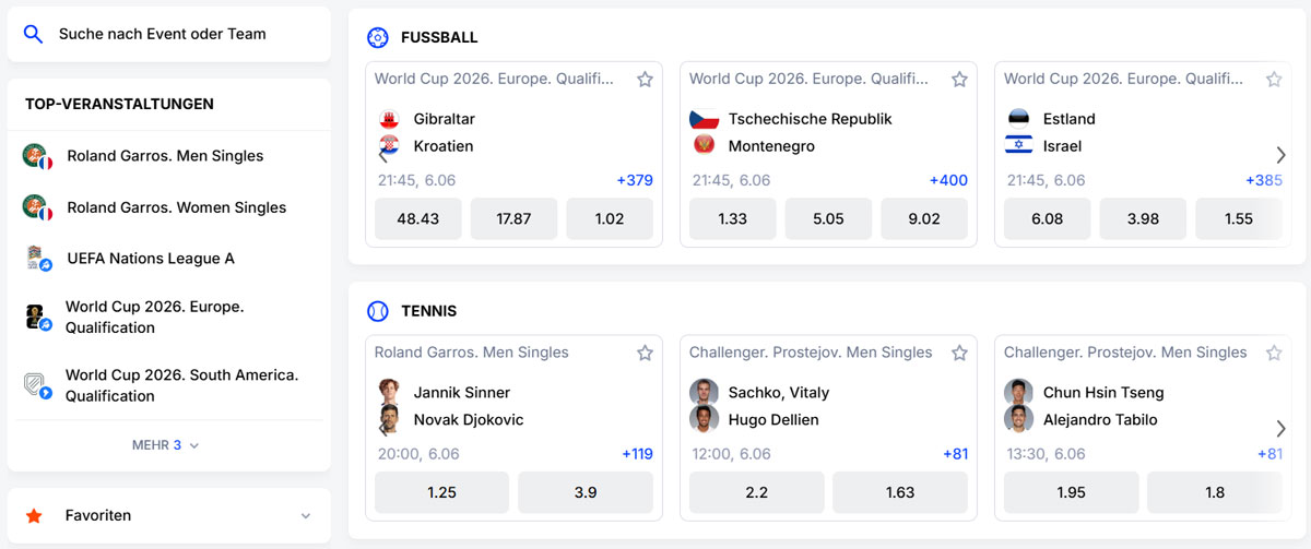Sportwetten bei Vulkan Spiele